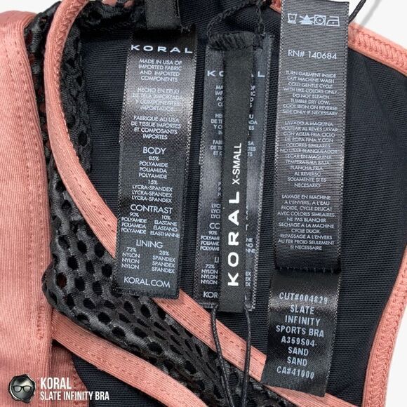 KORAL ACTIVEWEAR SLATE INFINITY LUSTROUS SPORTS BRA IN SAND PINK WOMEN’S SIZE XS - Picture 10 of 15